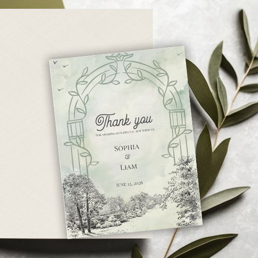 Sage Green Garden Arch Wedding Thank You  ポストカード