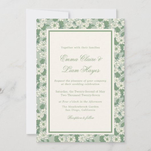 Sage Green Garden Chinoiserie Wedding Invitation 招待状 (正面)