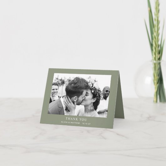 Sage Green Garden Wedding. Minimalist Photo Folded サンキューカード (正面)