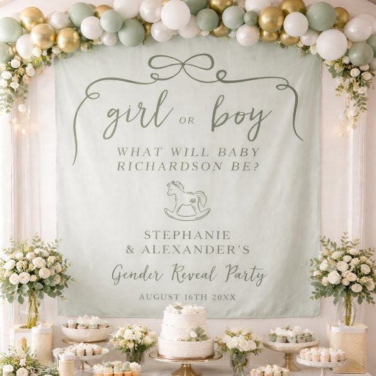 Sage Green Gender Reveal Fabric Welcome Sign タペストリー