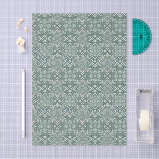 Sage Green Geometric Pattern 薄葉紙 (クラフト)