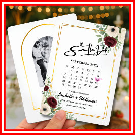 Sage Green Geometryカレンダー結婚式の日付の保存 エンクロージャーカード