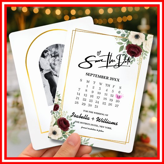 Sage Green Geometryカレンダー結婚式の日付の保存 エンクロージャーカード