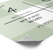 Sage Green Gingham最初の誕生日フォトマイルストーン ポスター (角)
