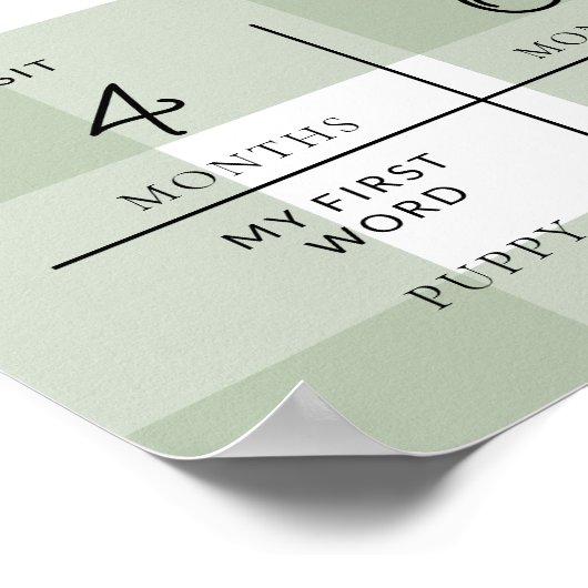 Sage Green Gingham最初の誕生日フォトマイルストーン ポスター (角)