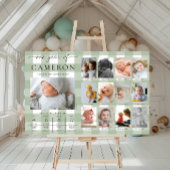 Sage Green Gingham最初の誕生日フォトマイルストーン ポスター