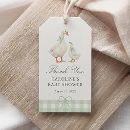 sage green gingham なかよしガチョウのベビーシャワー ギフトタグ