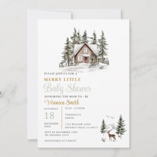 Sage Green Gingham A Merry Little Baby Shower 招待状 (正面)