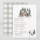 Sage Green Gingham A Merry Little Baby Shower 招待状 (正面/裏面)