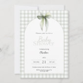 Sage Green Gingham Baby Shower Invitation 招待状 (正面)