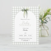 Sage Green Gingham Baby Shower Invitation 招待状 (スタンド正面)