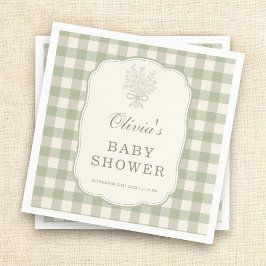 Sage Green Gingham Baby Shower Party スタンダードカクテルナプキン