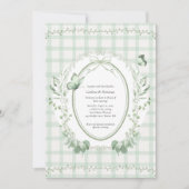 Sage Green Gingham Botanical Wedding | 招待状 (正面)