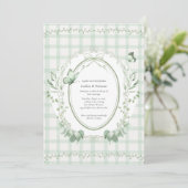 Sage Green Gingham Botanical Wedding | 招待状 (スタンド正面)