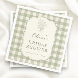 Sage Green Gingham Bridal Shower Party スタンダードカクテルナプキン