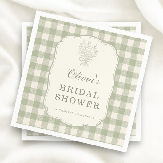 Sage Green Gingham Bridal Shower Party スタンダードカクテルナプキン