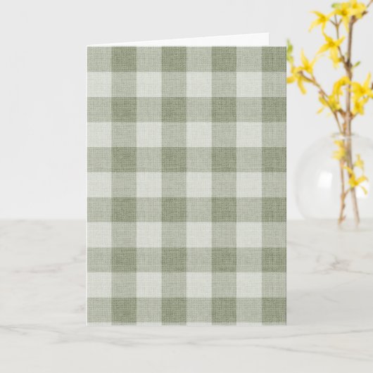 Sage Green Gingham Buffalo Check Linen Texture  カード (黄色い花)