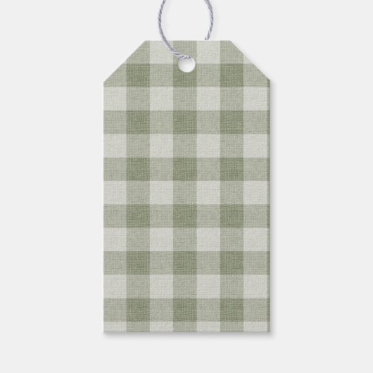 Sage Green Gingham Buffalo Check Linen Texture ギフトタグ (正面)