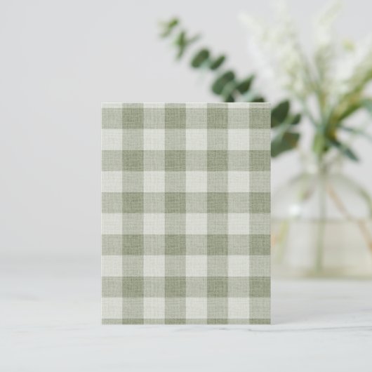 Sage Green Gingham Buffalo Check Linen Texture  ポストカード (スタンド正面)