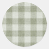 Sage Green Gingham Buffalo Check Linen Texture  ラウンドシール (正面)