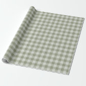 Sage Green Gingham Buffalo Check Linen Texture ラッピングペーパー (アンロールド)