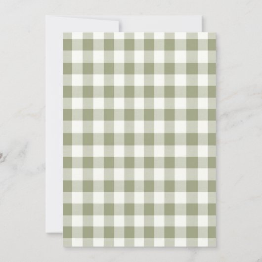 Sage Green Gingham Bunny Neutral Baby Shower  招待状 (裏面)