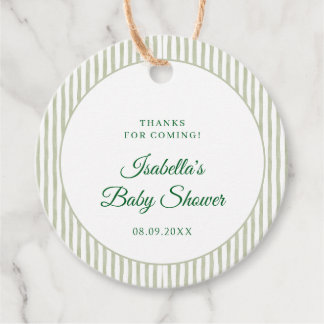 Sage Green Gingham Classic Elegant Baby Shower フェイバータグ