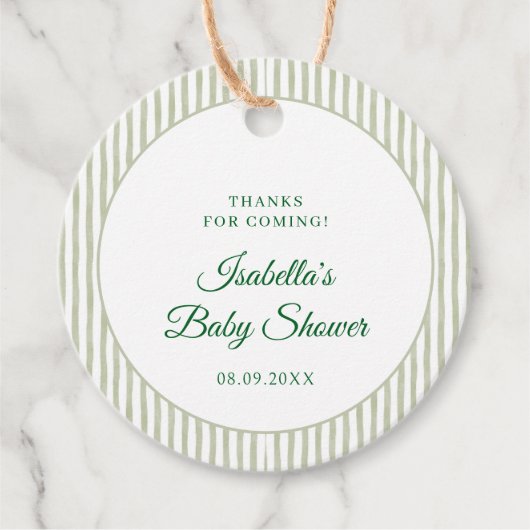 Sage Green Gingham Classic Elegant Baby Shower フェイバータグ (正面)