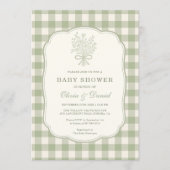 Sage Green Gingham Couples Baby Shower 招待状 (正面)
