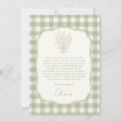 Sage Green Gingham Floral Bow Baby Shower サンキューカード (裏面)