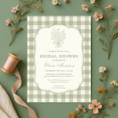 Sage Green Gingham Floral Bow Bridal Shower 招待状