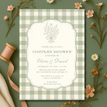 Sage Green Gingham Floral Bow Couples Shower 招待状<br><div class="desc">Sage green gingham floral bow couples shower invitation featuring soft florals and a charming bow accent with classic gingham pattern. Designed to celebrate both partners with a sweet,  rustic yet elegant style. Ideal for couples showers,  wedding showers,  and pre wedding celebrations. Editable text with a clean,  print-ready layout.</div>