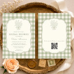 Sage Green Gingham Floral QR Code Bridal Shower 招待状<br><div class="desc">Sage green gingham floral bridal shower invitation featuring a charming country chic design with soft florals and classic gingham pattern. Includes a QR code for easy access to celebration details or registry information. Perfect for spring and summer bridal showers, garden parties, and rustic pre wedding celebrations. Editable text and QR...</div>