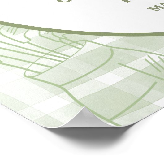 Sage Green Gingham Golf 1st Birthday Welcome Sign ポスター (角)