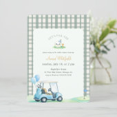 Sage Green Gingham Golf Baby Shower 招待状 (スタンド正面)