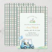 Sage Green Gingham Golf Baby Shower 招待状 (正面/裏面)