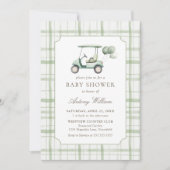Sage Green Gingham Golf Baby Shower Invitation  招待状 (正面)