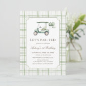 Sage Green Gingham Golf Birthday Invitation 招待状 (スタンド正面)
