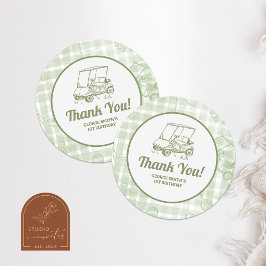 Sage Green Gingham Golf Birthday Thank You Sticker ラウンドシール