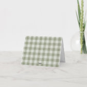 Sage Green Gingham Goose Buffalo Check Baby Shower サンキューカード (裏面)