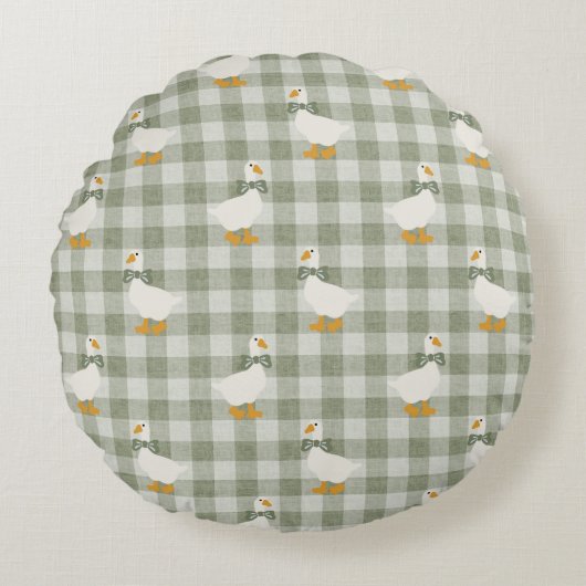 Sage Green Gingham Goose Buffalo Check Nursery  ラウンドクッション (正面)