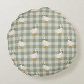Sage Green Gingham Goose Buffalo Check Nursery  ラウンドクッション (裏面)