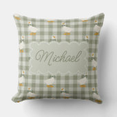 Sage Green Gingham Goose Custom Name Nursery  クッション (正面)