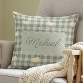 Sage Green Gingham Goose Custom Name Nursery  クッション