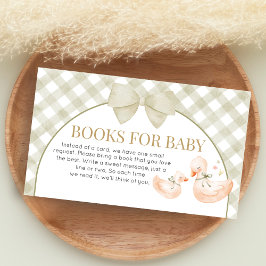 Sage Green Gingham Goose Shower Books for Baby エンクロージャーカード