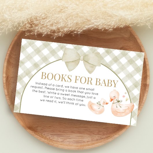 Sage Green Gingham Goose Shower Books for Baby エンクロージャーカード