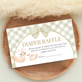 Sage Green Gingham Goose Shower Diaper Raffle エンクロージャーカード
