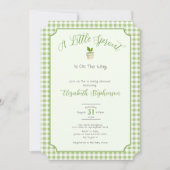 Sage Green Gingham Little Sprout Baby Shower 招待状 (正面)