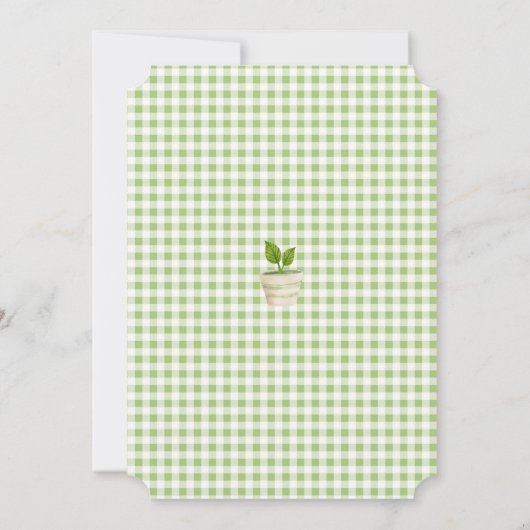 Sage Green Gingham Little Sprout Baby Shower 招待状 (裏面)