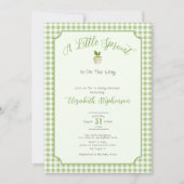Sage Green Gingham Little Sprout Baby Shower 招待状 (正面)